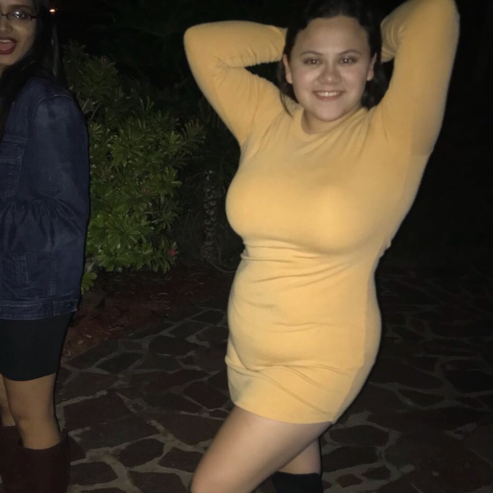 Long sleeve Mustard yellow body con dress